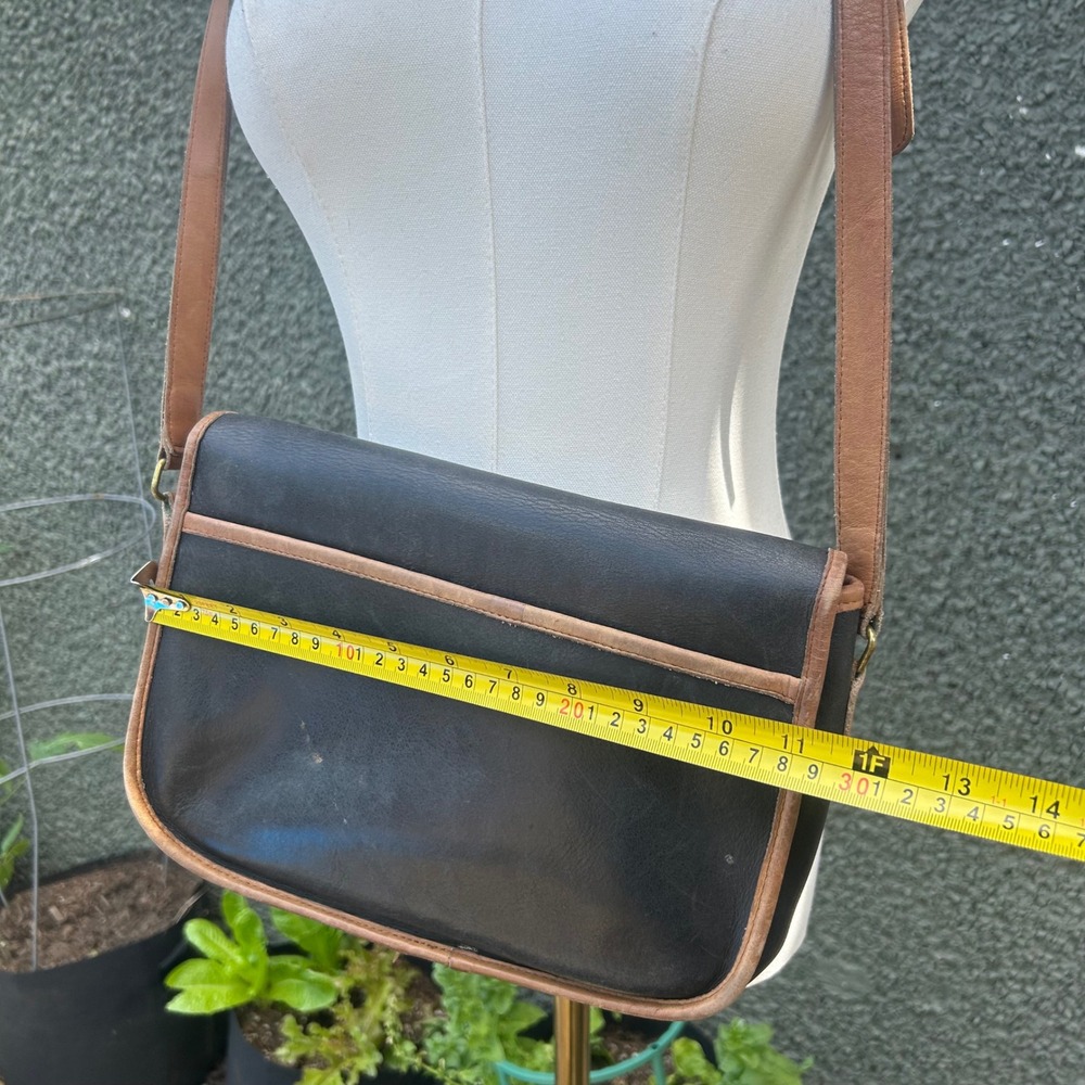 Vintage 80s 90s Coach Leather Crossbody Bag Black Tan Messenger - Picture 3 of 10